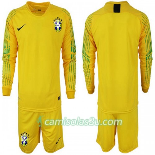 Camisolas de Futebol Brasil Criança Equipamento Principal Copa do Mundo 2018 Manga Comprida Camisolas de Futebol Brasil Criança Equipamento Principal Copa do Mundo 2018 Manga Comprida